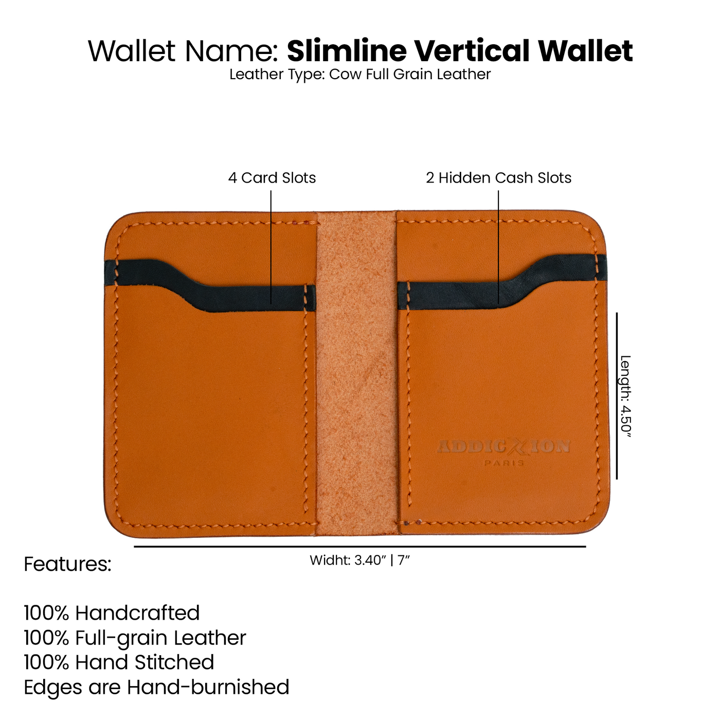 Premium Slimline Vertical Wallet: Orange