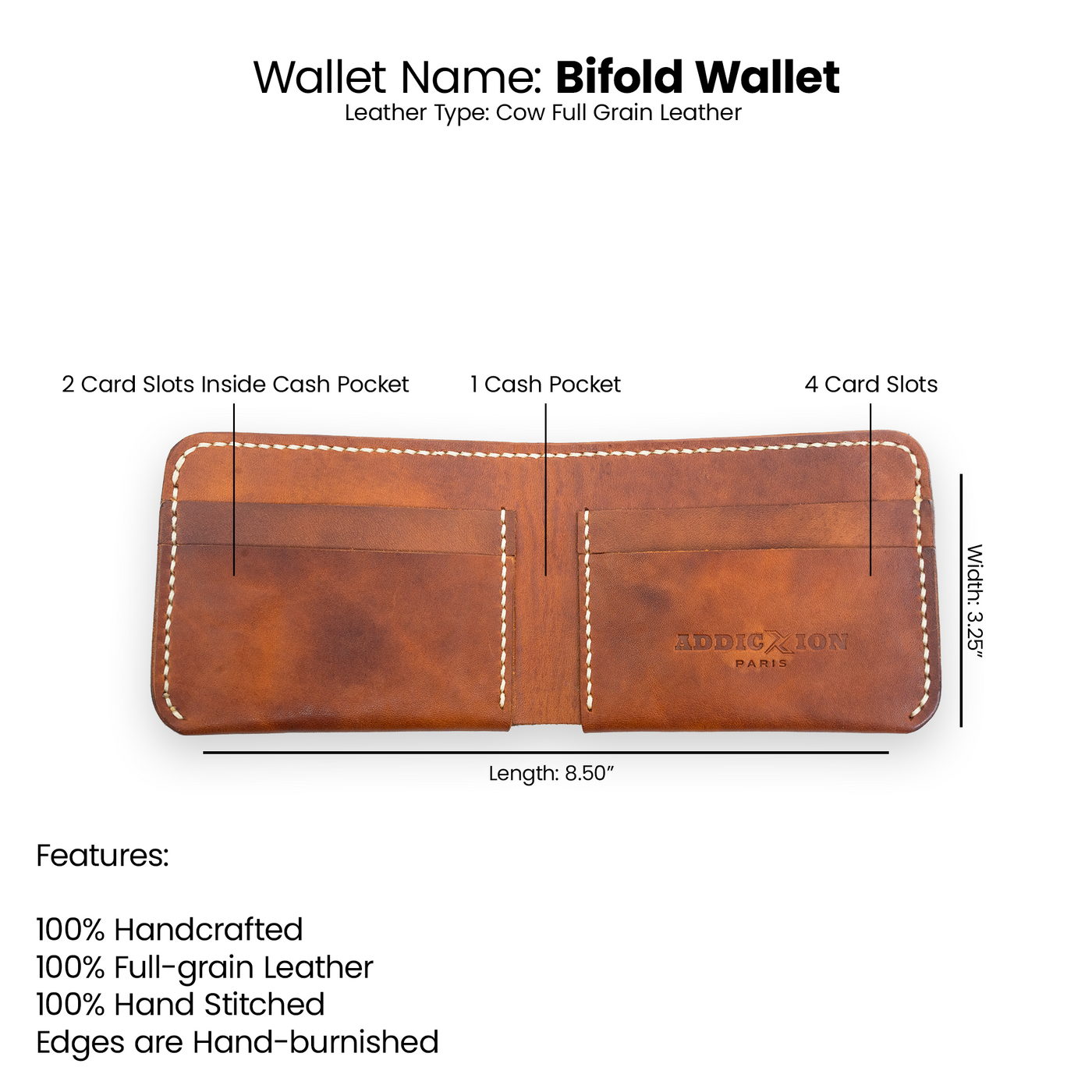 Classic Bifold Leather Wallet: Dark Tan