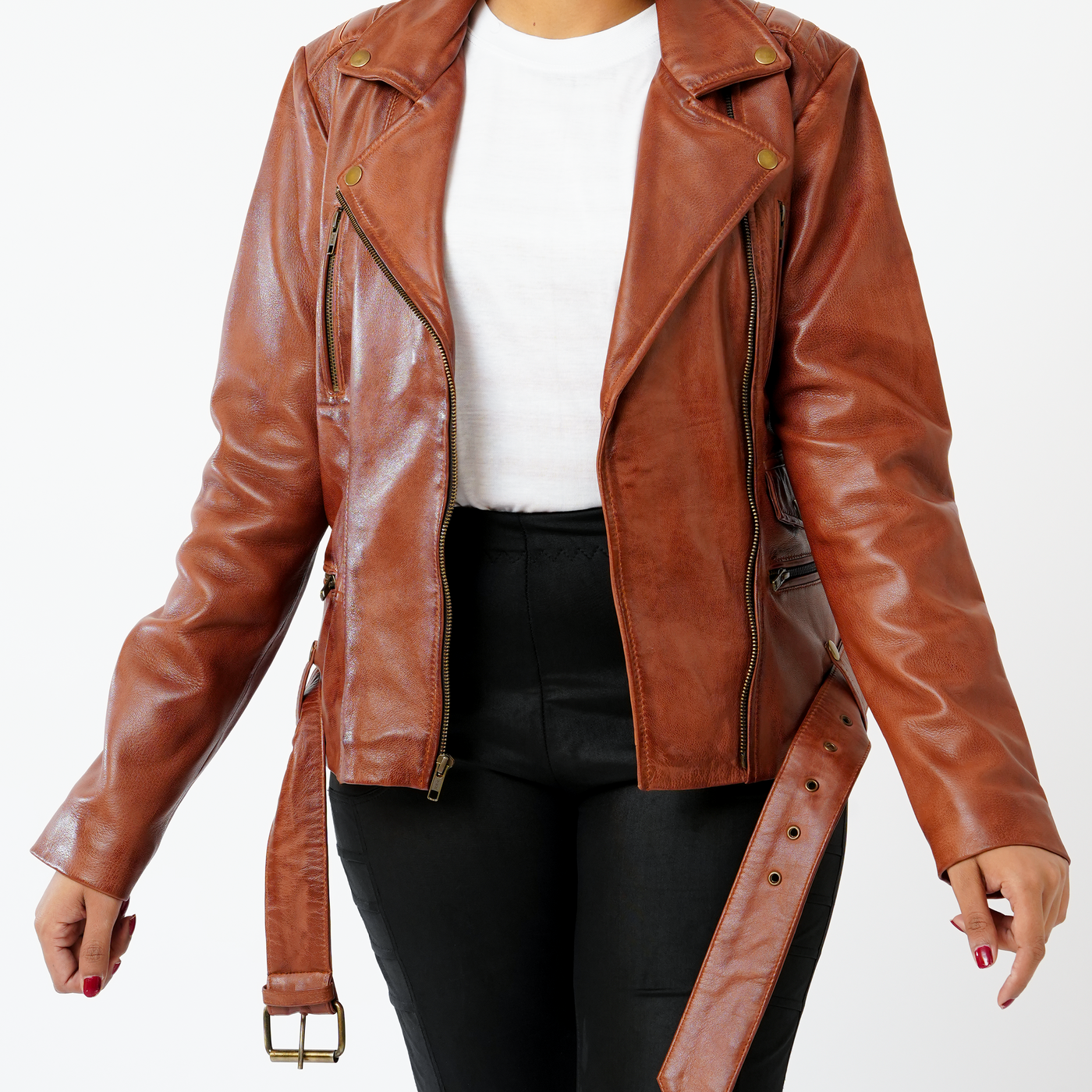 Women Brown Leather Jacket: Sheep Waxy