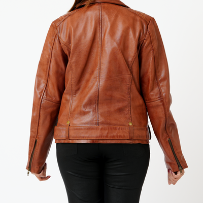 Women Brown Leather Jacket: Sheep Waxy