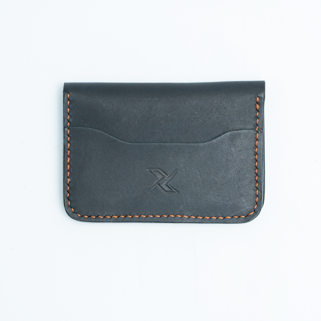 Leather Compact Fold Card Wallet: Black