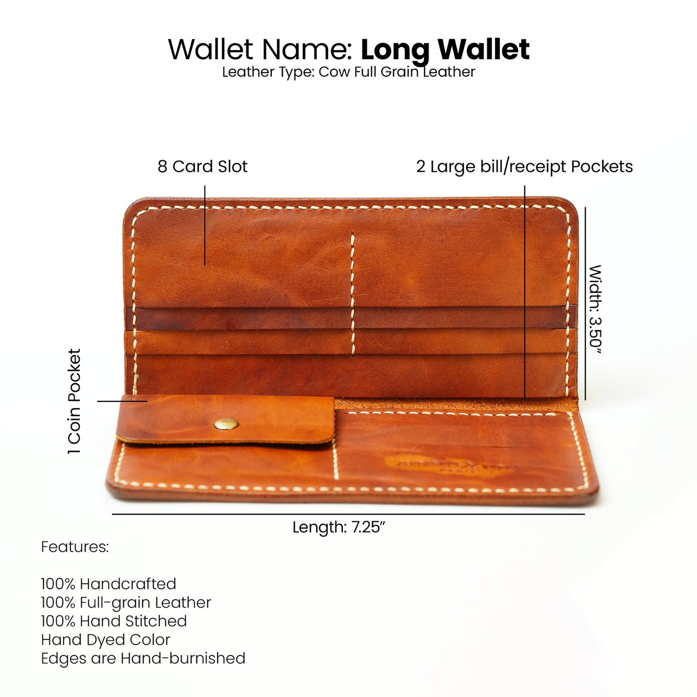 Long Wallet: Hand Dyed Brown